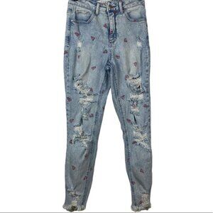 Tinseltown Hi-Rise The Mom Blue Jean Embroidered Pizza Ripped Ankle Size 3
